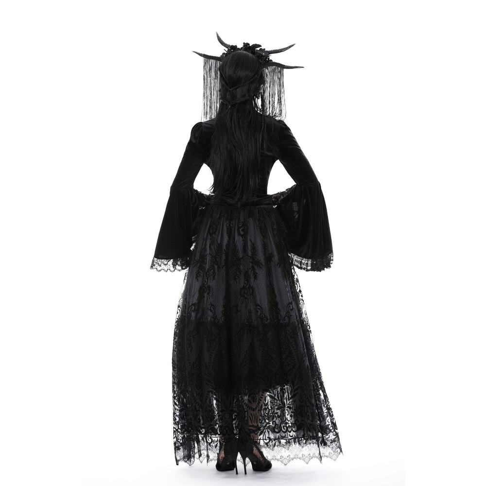 Dark in Love Victorian Vkei Velvet & Lace Belle Sleeve Lace-Up Front Top - Picture 14 of 14